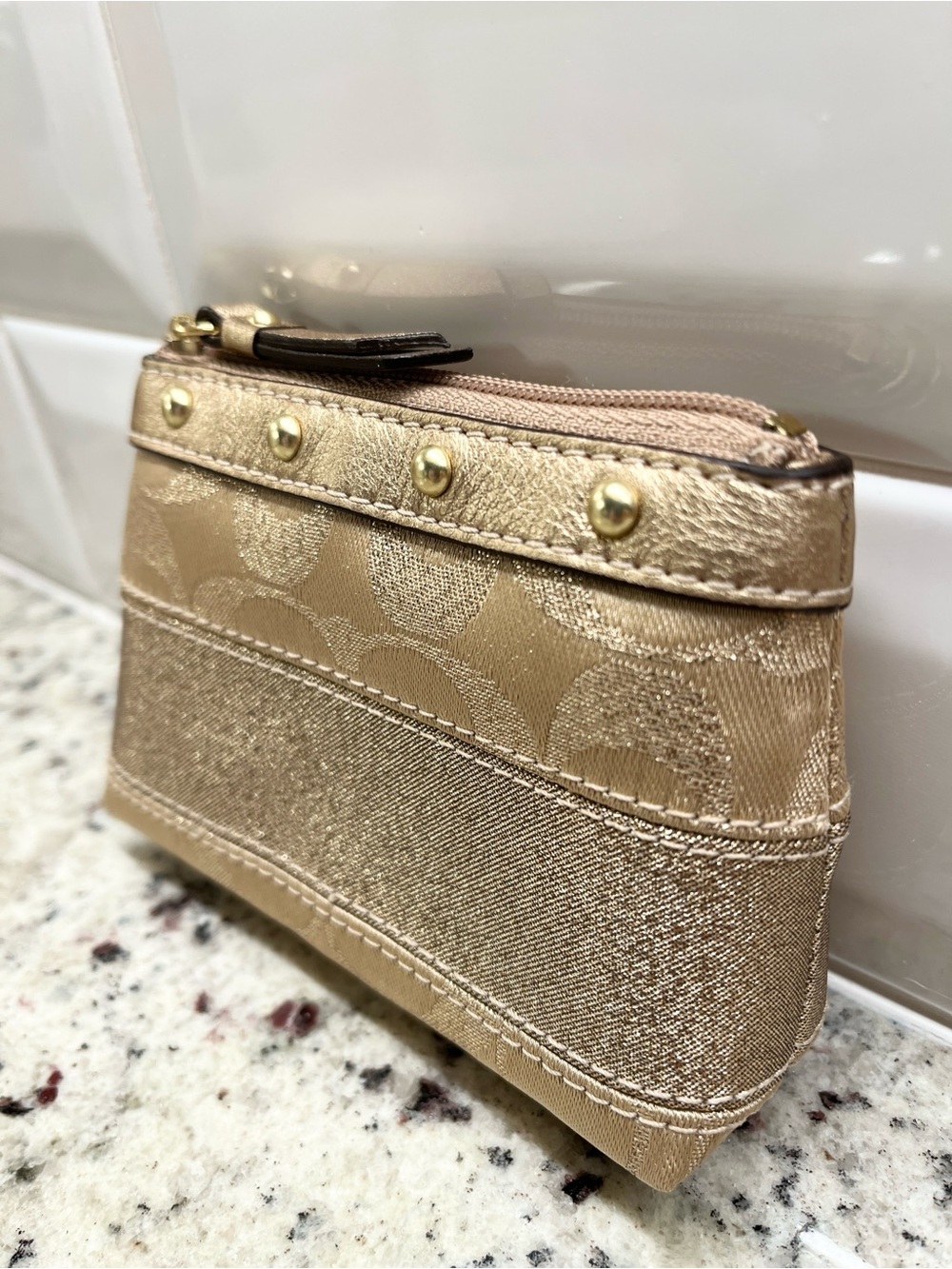 Coach Signature Striped Studded Mini Skinny Zippered Card Case with Key Fob NWOT - Picture 3 of 9